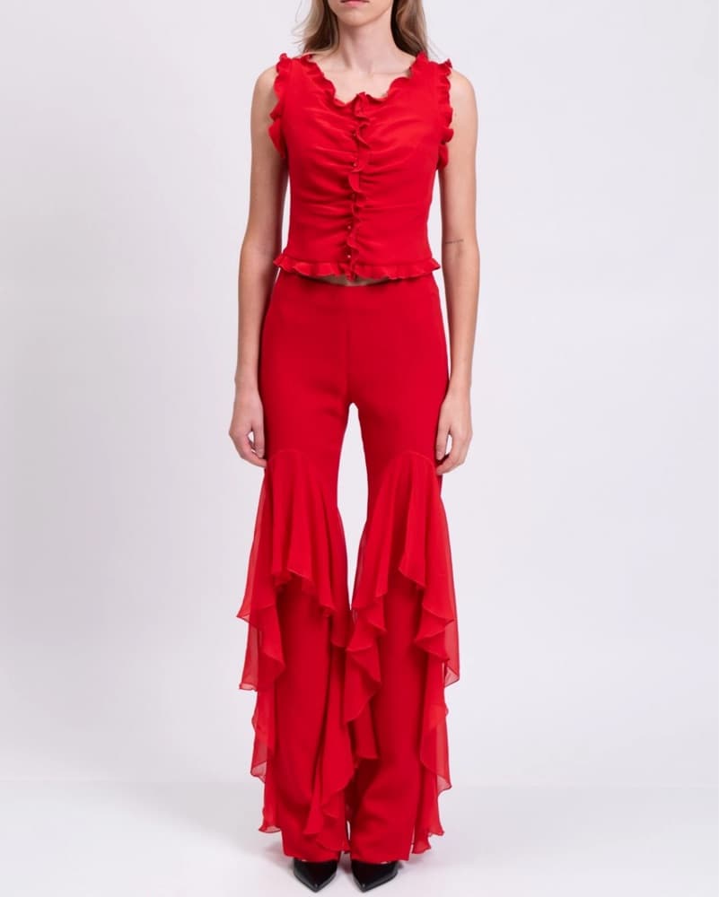 valentino red ruffle silk set 💋 2pc - Image 1