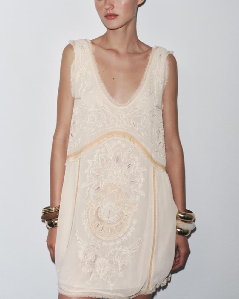 Zara Cream Embroidered Mini Dress - Image 2