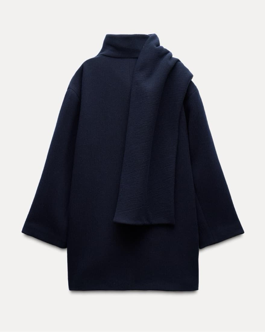 Zara Navy Scarf Overcoat - Image 1
