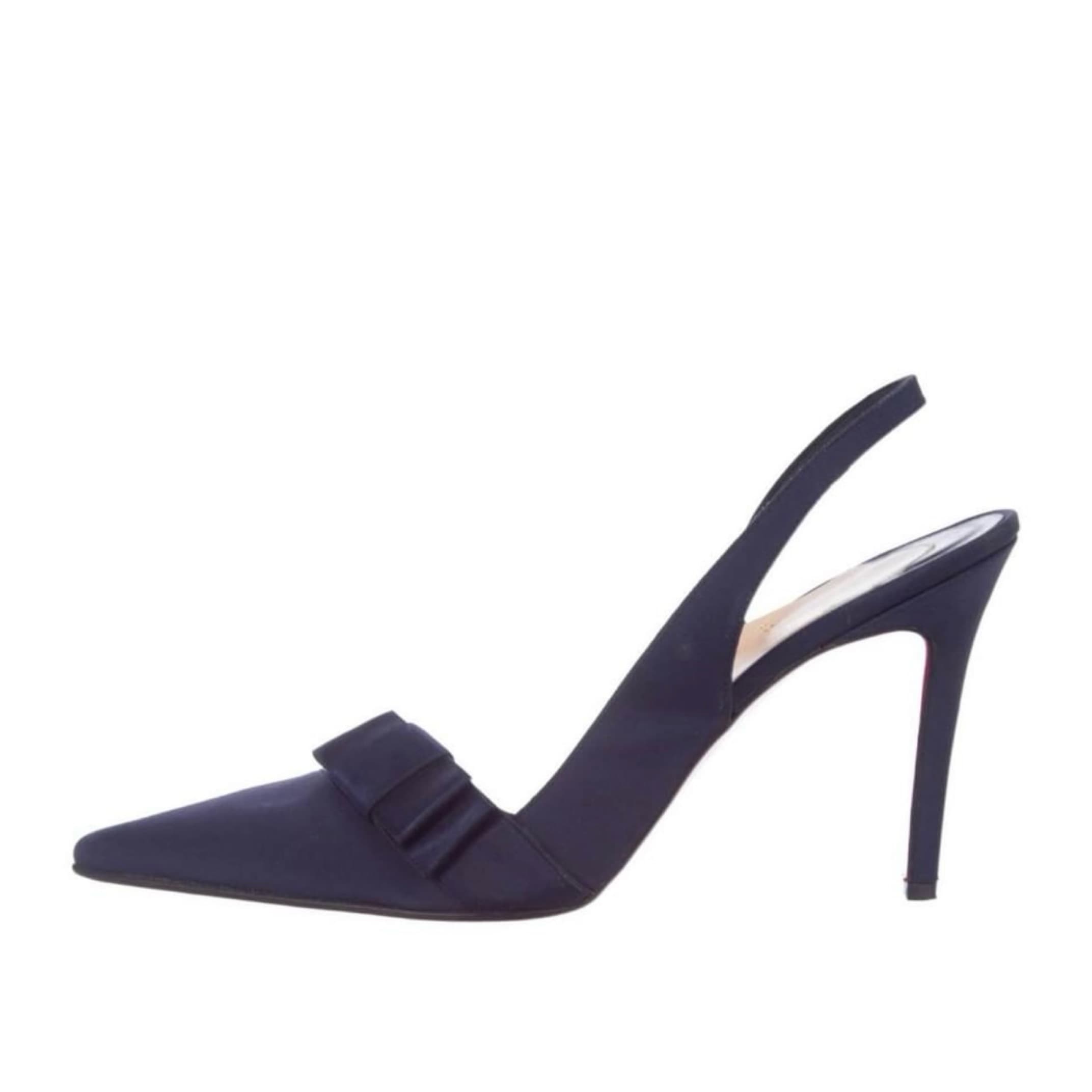 Louboutin Navy Canvas Slingback Pumps - Image 2