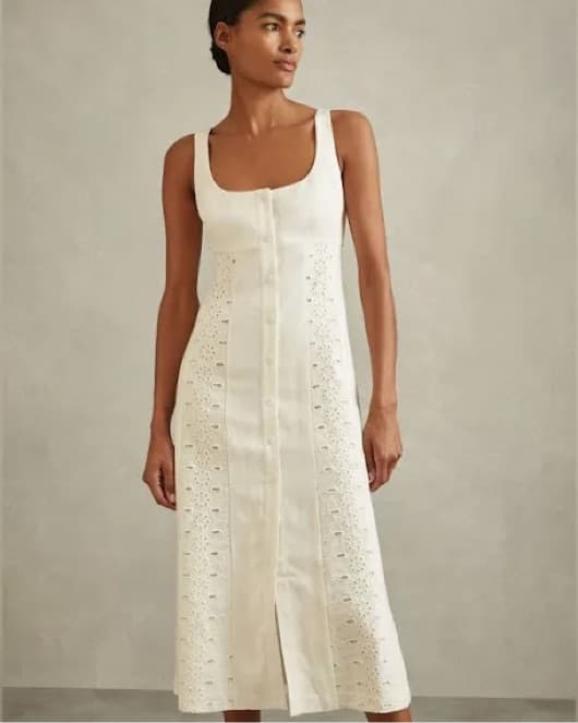 Reiss Elegant Eyelet Midi Dress - Ivory - Image 1