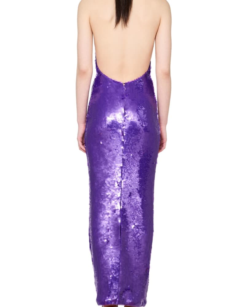 Glam Purple Sequin Halter Maxi Dress - Image 4