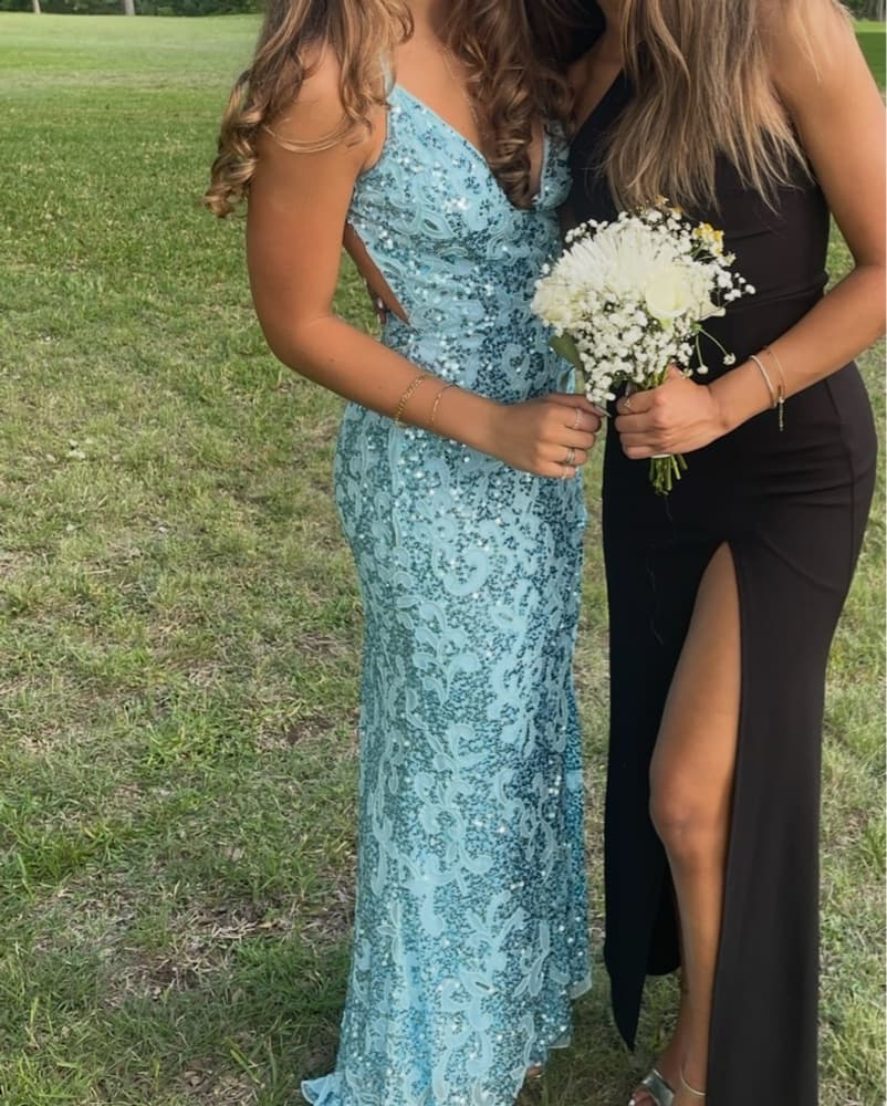 Blue Embroidered Formal Dress - Image 3