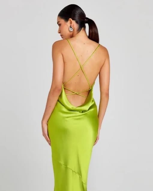Vibrant Lime Green Satin Gown - Image 2