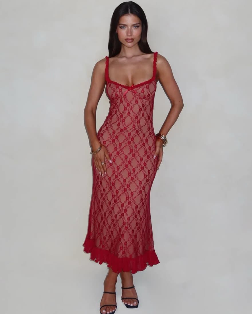 Tigermist Red Lace Dress - Image 1
