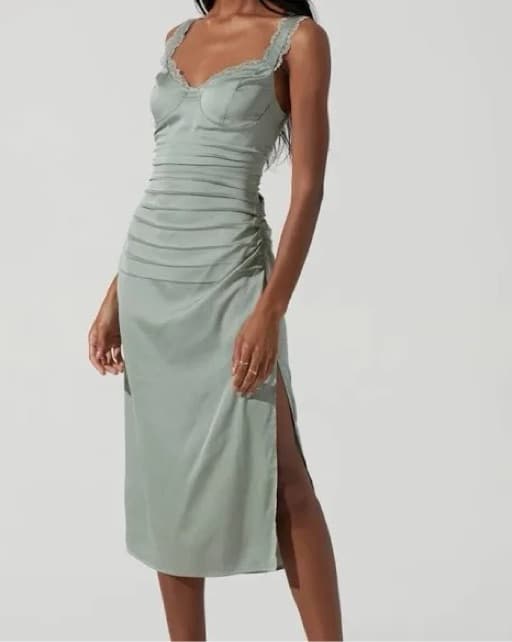 ASTR Ruched Lace Trim Midi Dress  - Image 1