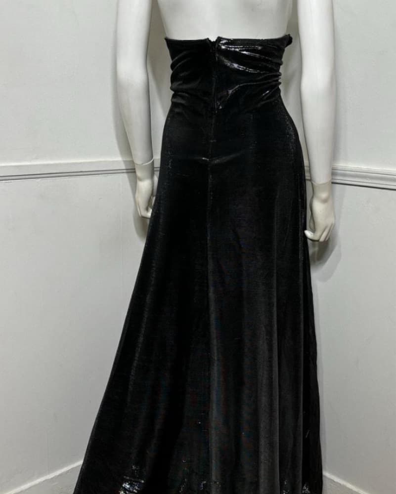 Slinky Black Evening Gown Silver Details - Image 2