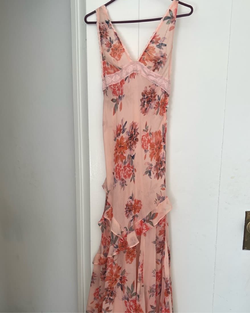 Pink Floral Print Lace Midi Dress - Image 2