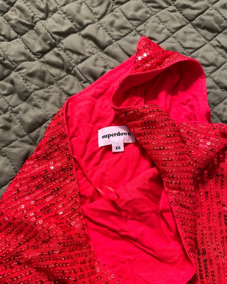 Red Superdown Sequin Bodysuit - Image 4