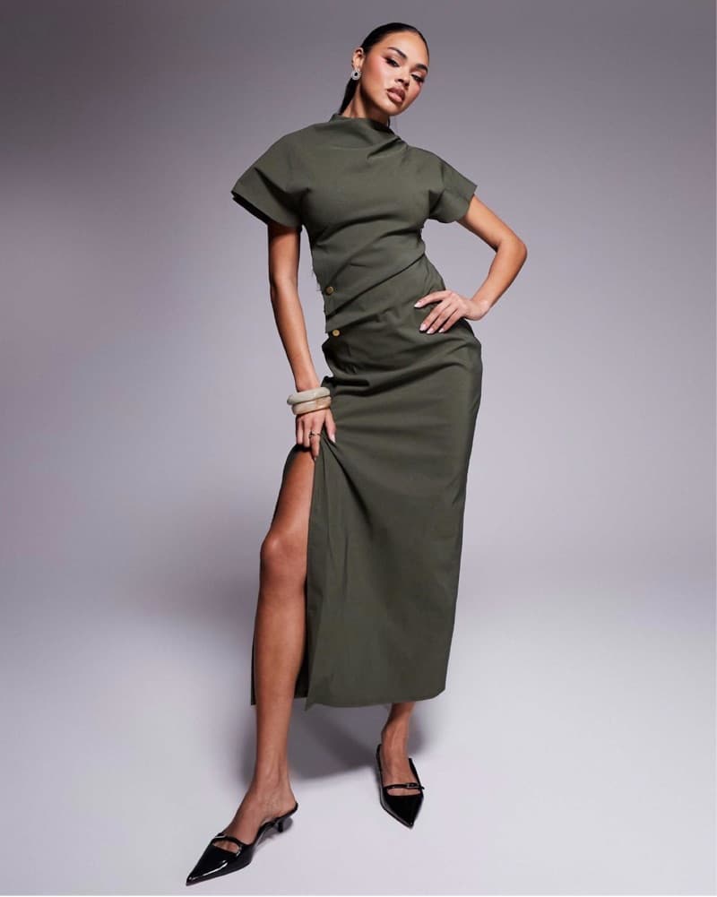 ASOS Ruched Waist Bengaline Midi Dress - Image 4