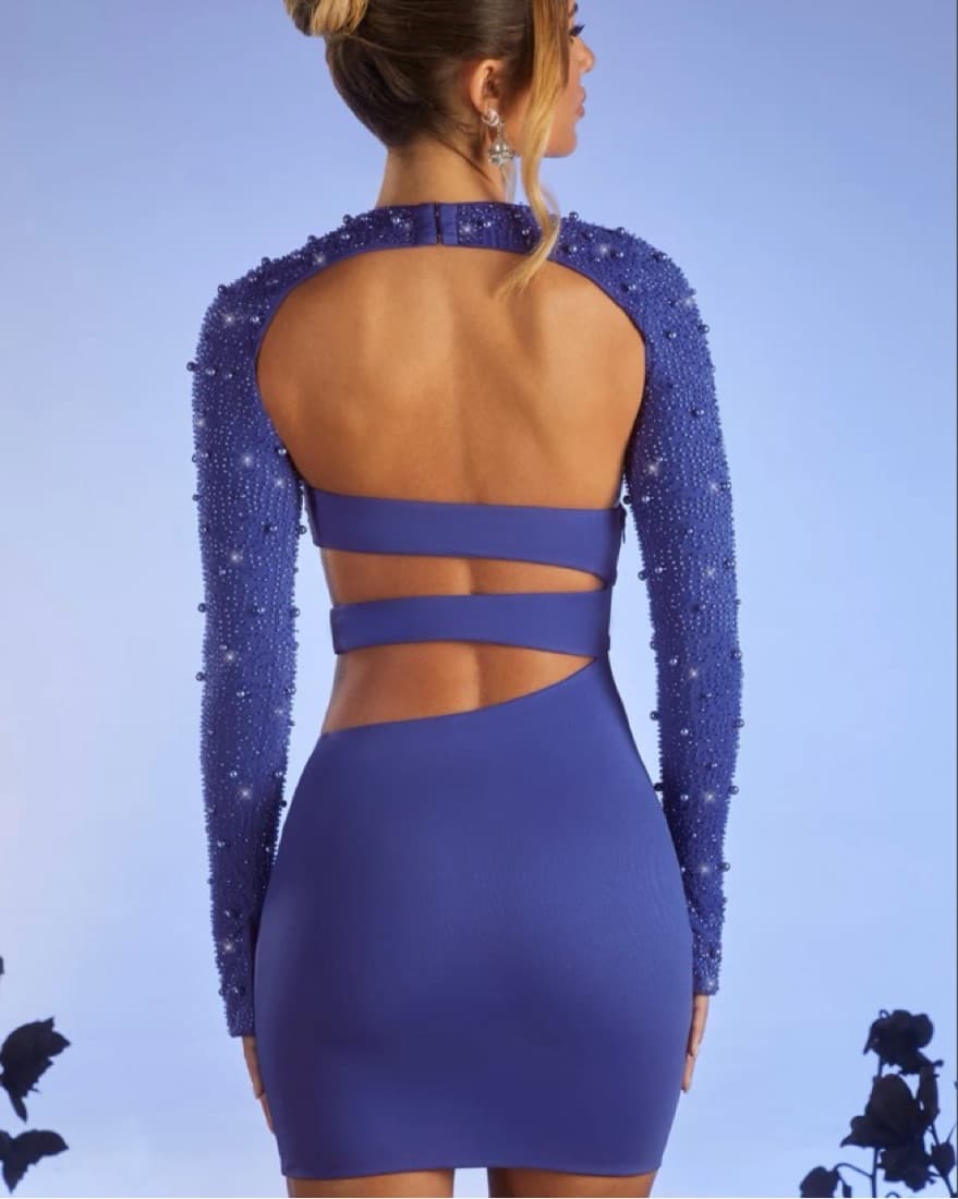 Long Sleeve Indigo Cutout Dress 2-Piece - Image 2