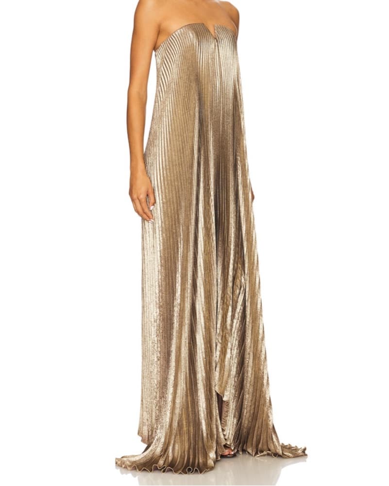 Pleated Gold Metallic Maxi Dress - Image 2
