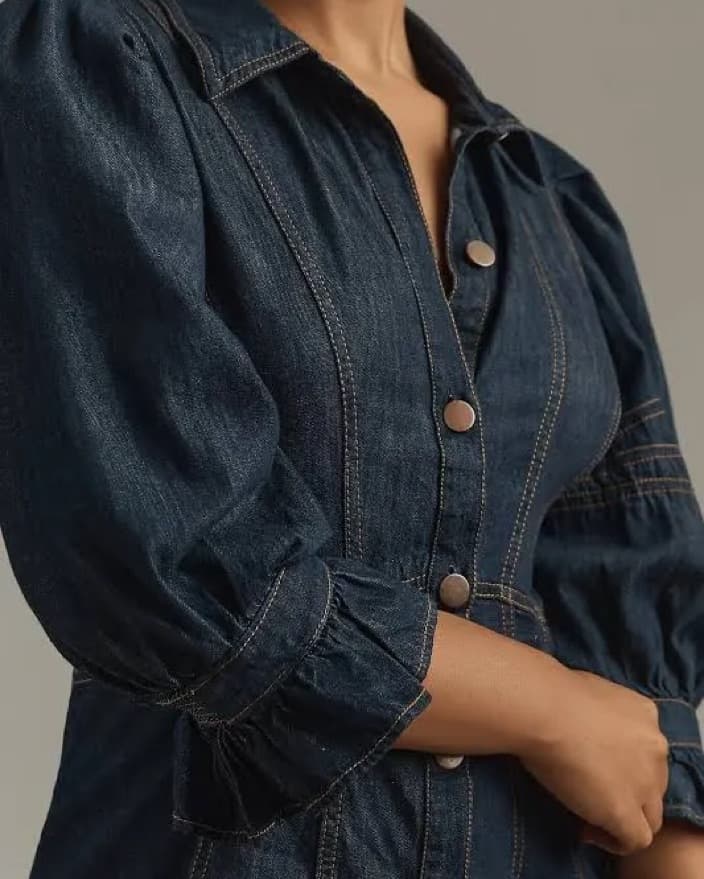 Anthropologie Jean Dress/Puff Sleeves - Image 2