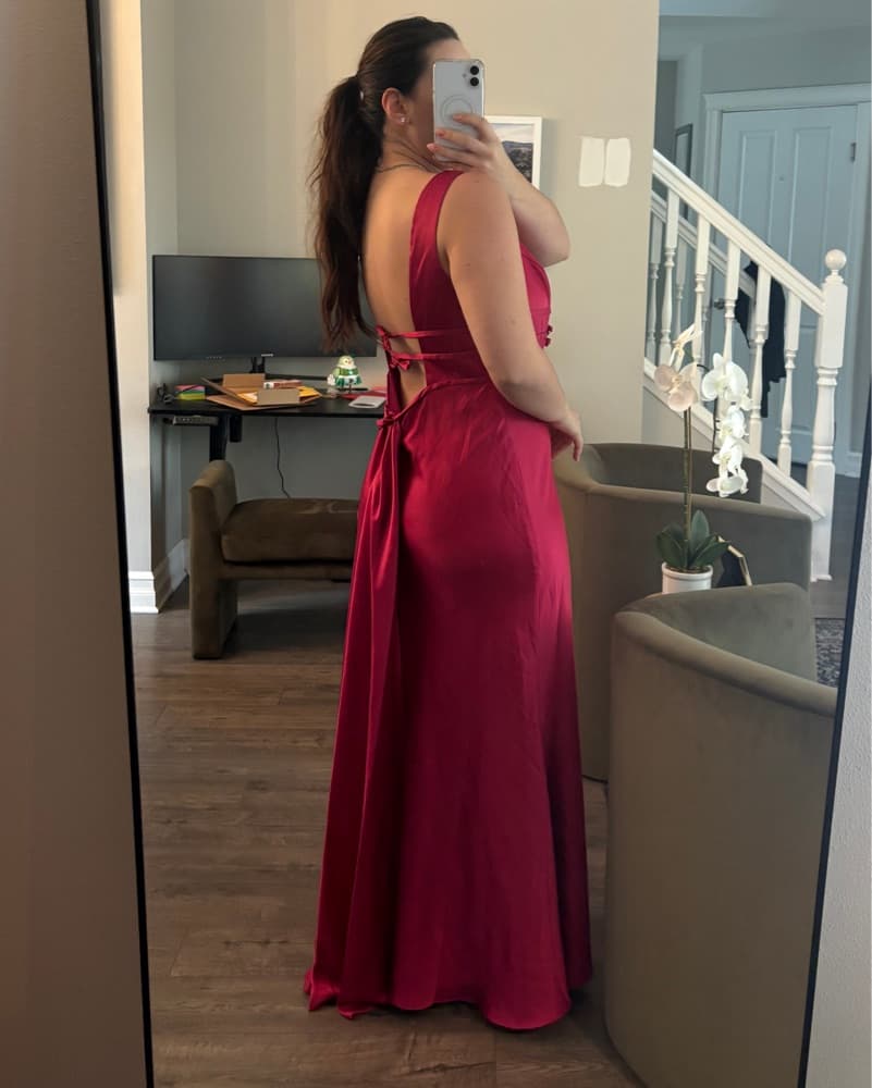 Pink V-Neck Maxi Dress with Bow Detail  - Image 2