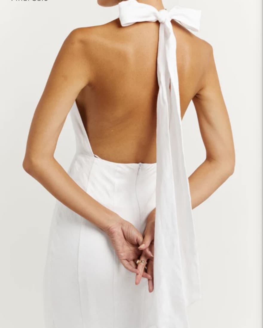Dissh Aisle White Linen High Neck Dress - Image 5