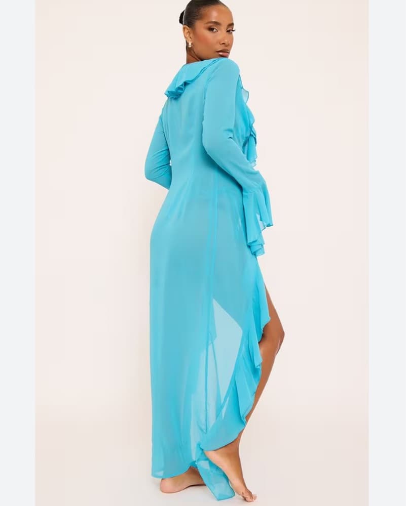 Blue Ruffle Kimono Robe Coverup - Image 4