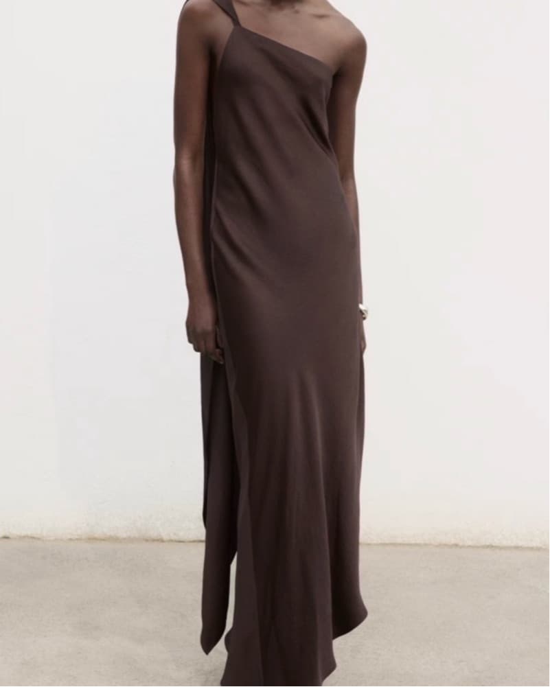 Mango Brown Asymetrical Satin Dress  - Image 1
