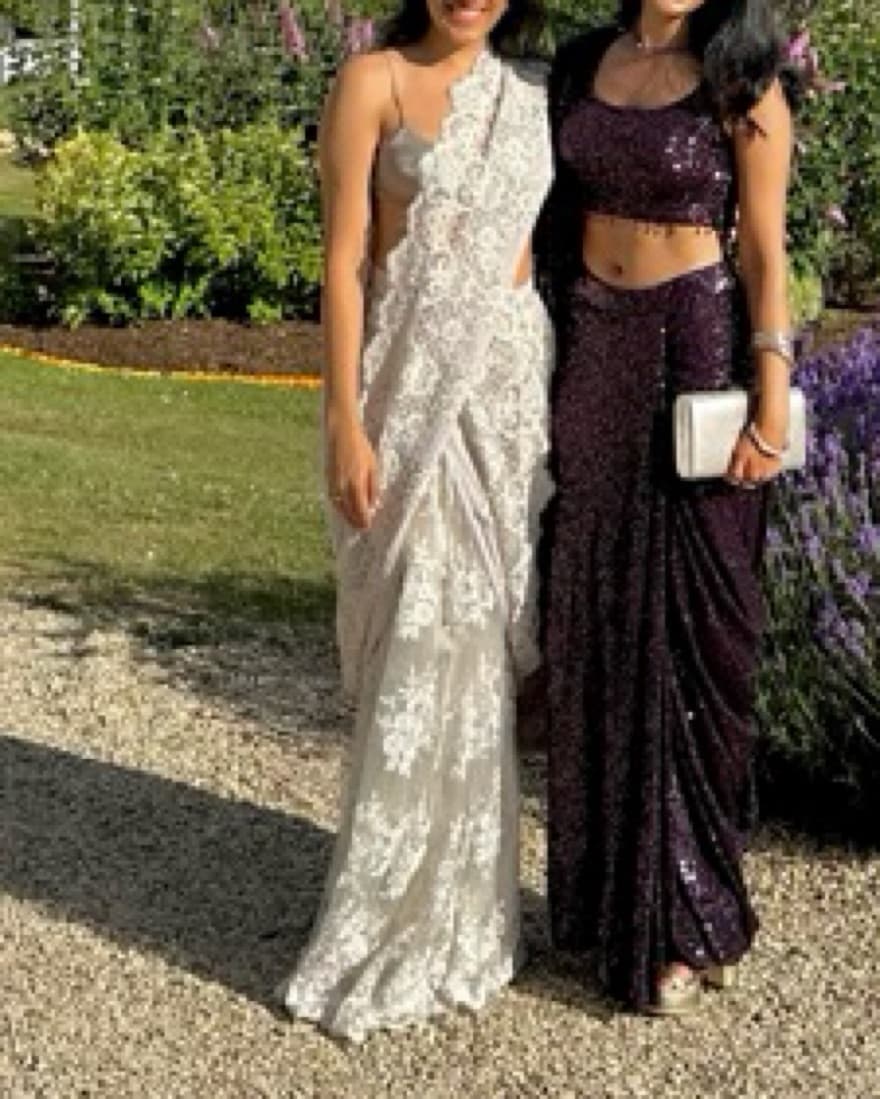 Silver Lace Satin Saree - Image 3