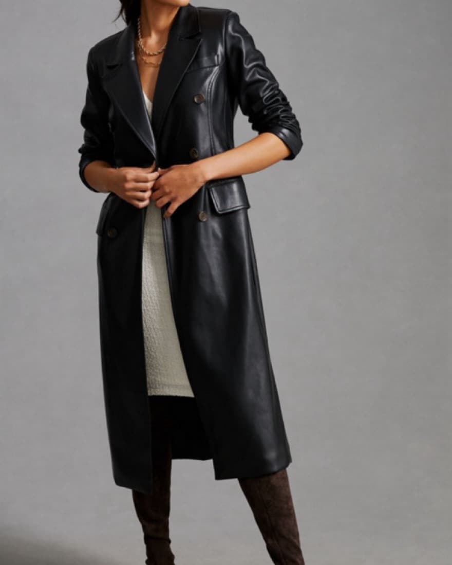 Faux Leather Trench Coat - Image 1