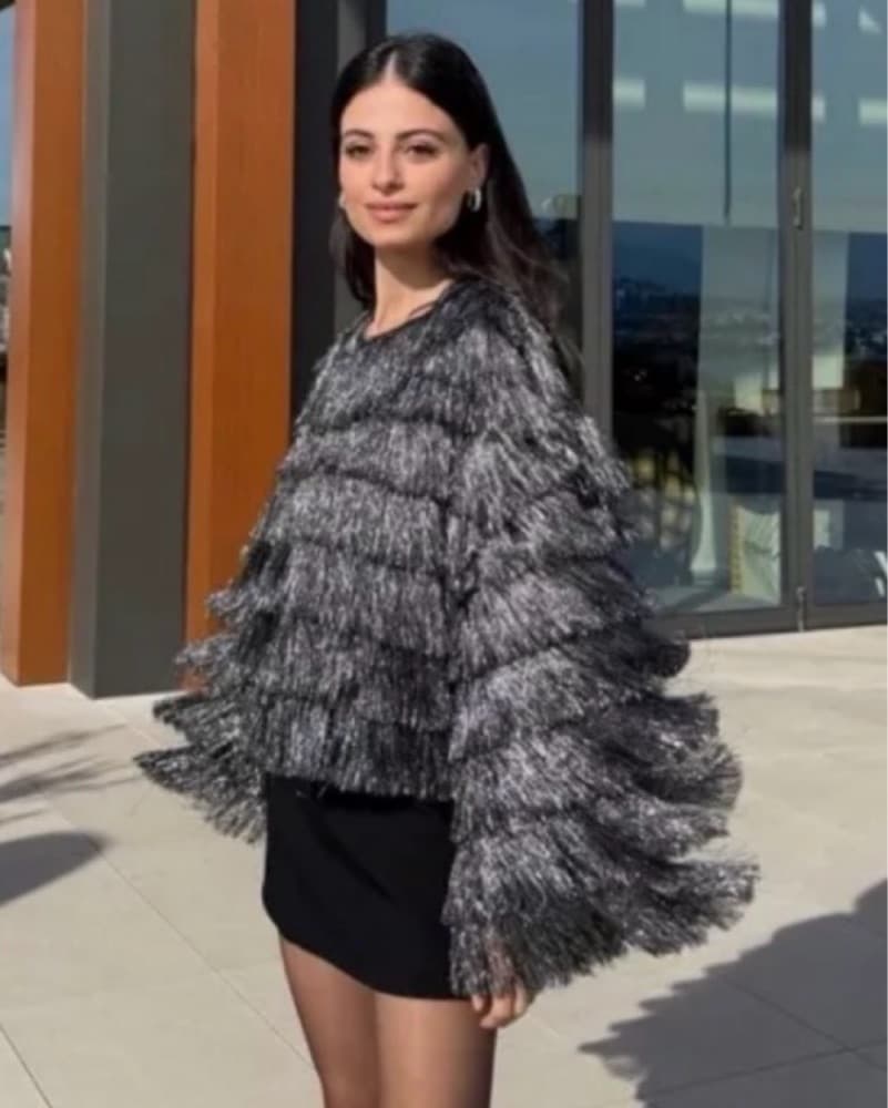 ZARA Silver Metallic Fringed Jacket - Image 2