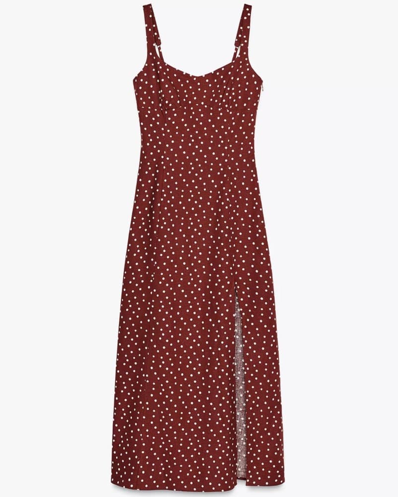 Brick Red Polka Dot Midi Dress - Image 4
