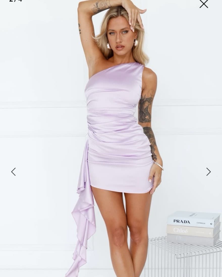 Lilac One Shoulder Mini Satin Dress - Image 5