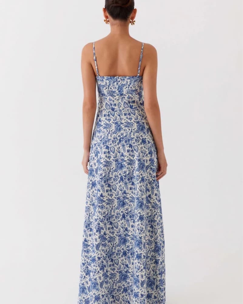 Angelina Linen Maxi Dress - Blue Paisley - Image 2