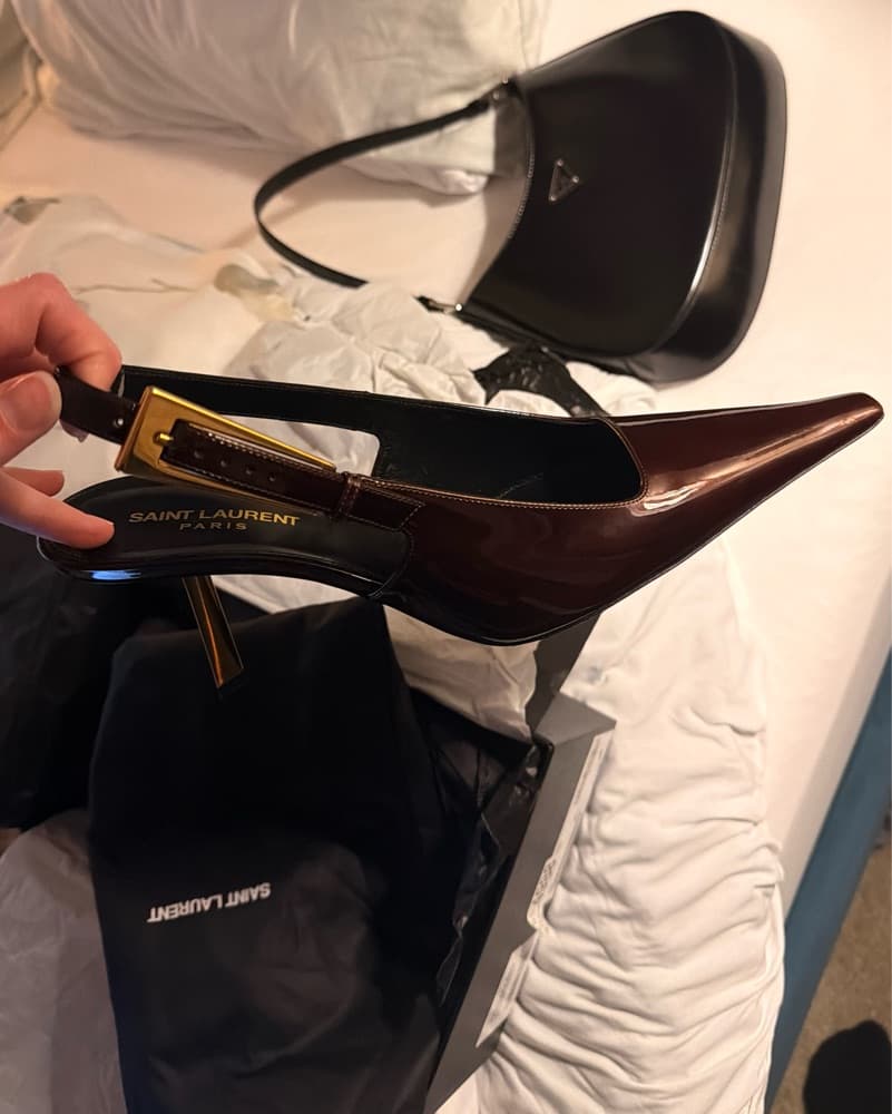 YSL 75MM Lee Slingbacks In Marron - Image 6