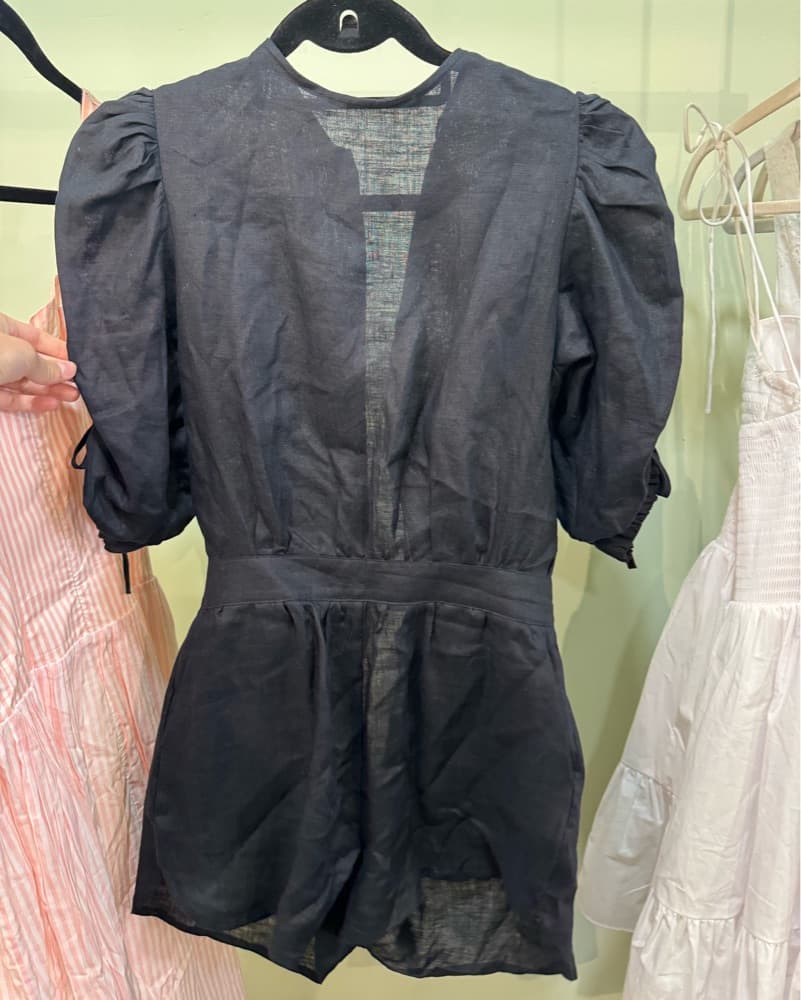 Chic Black Puff Sleeve Romper - Image 2