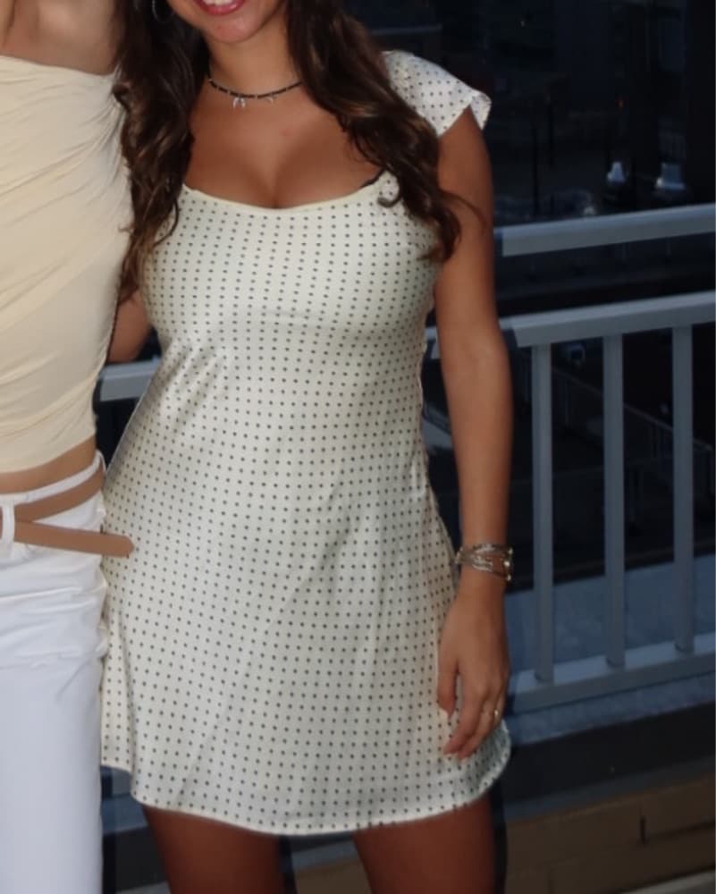 Satin White Polka Dot Mini Dress - Image 3