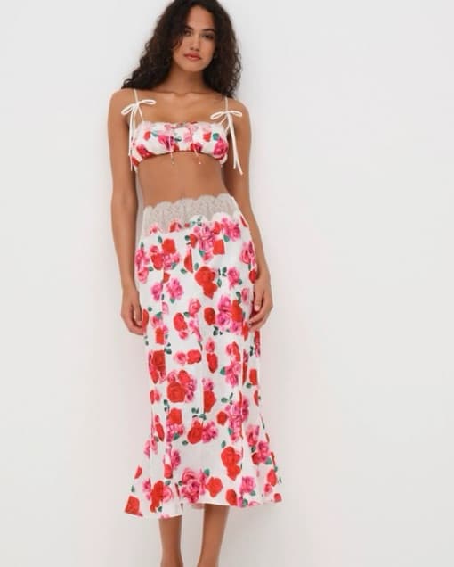 Floral Midi Skirt And Cropped Top Set - Image 2