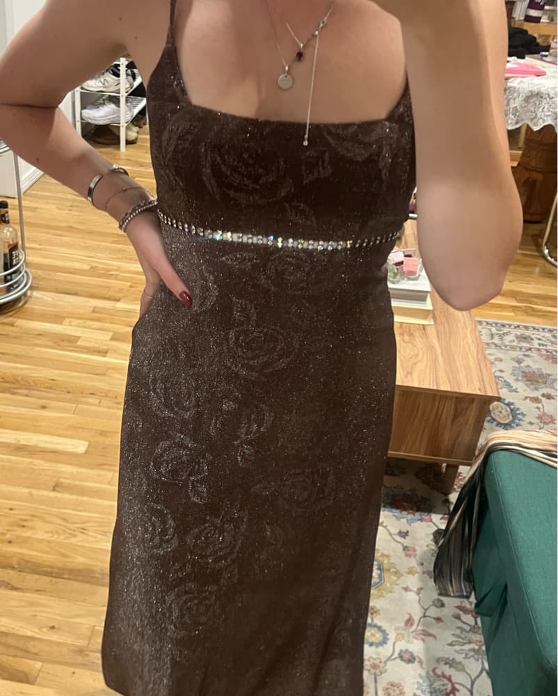 Brown Sequin Embellished Midi Dress - Image 6