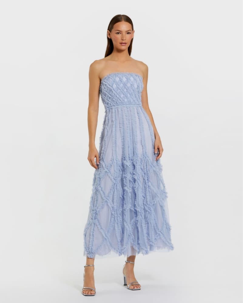 Mac Duggal Blue Ruffle Strapless Dress - Image 1