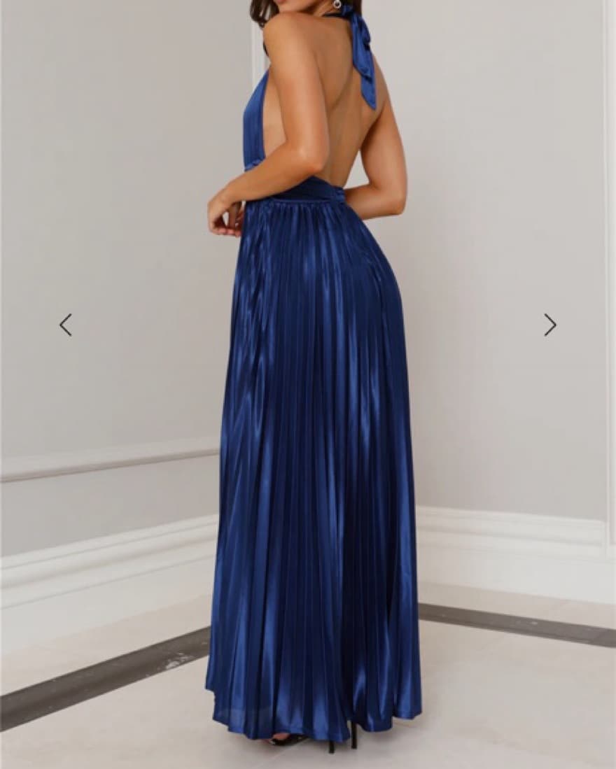 Shimmering Pleated Navy Maxi Dress - Image 1