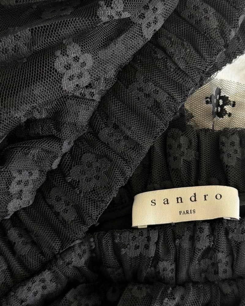 Sandro Bianca Ruffle Black Lace Dress - Image 3