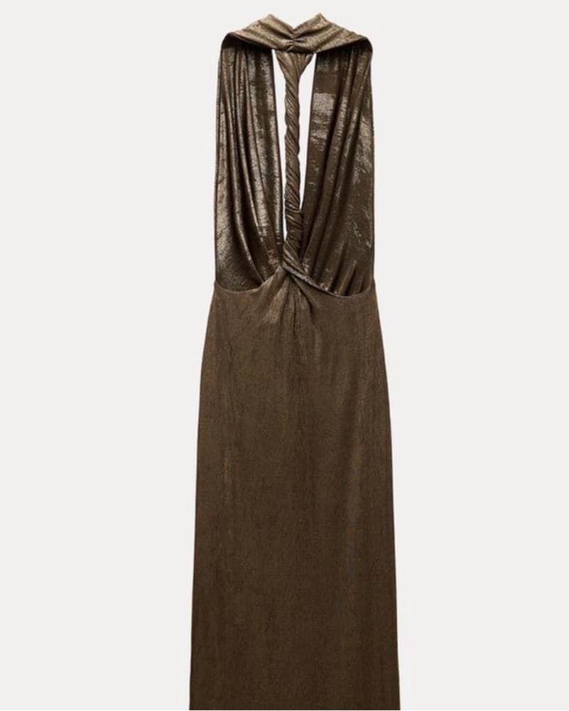 LONG FOIL HALTER DRESS - Image 2