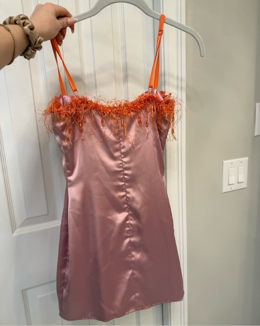 Guizio Pink/Orange Satin Mini Dress - Image 5