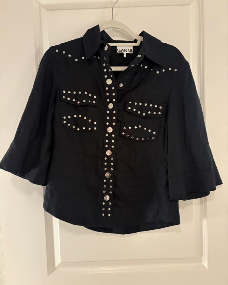 Ganni Studded Linen Shirt - Image 2