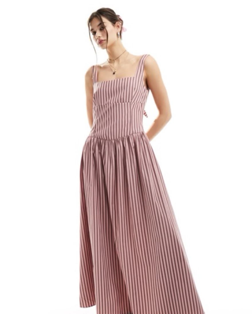 Asos Drop Waist Pink Stripe Maxi Dress - Image 3