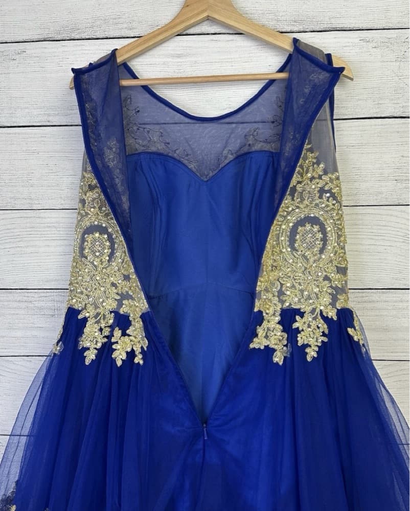 Tulle Prom/Party Dress Blue Gold Beaded - Image 6