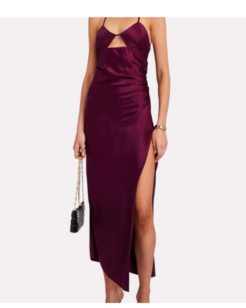 THE SEI Ruched Cut-out Silk Midi Dress - Image 1