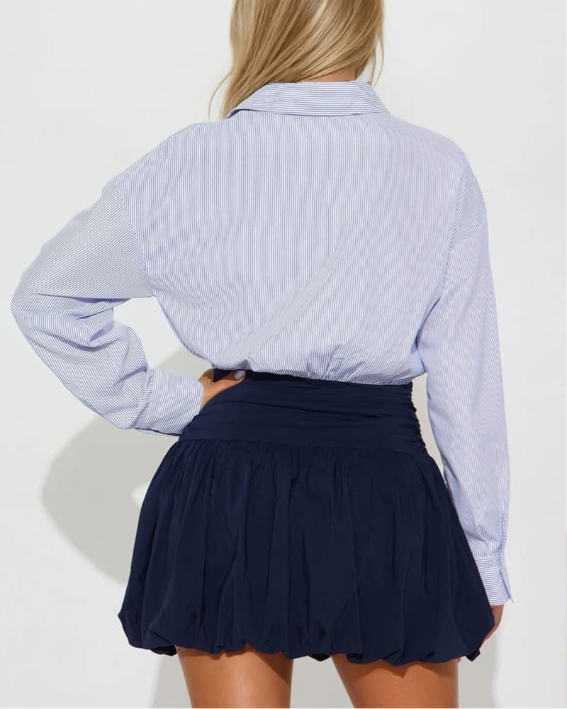 Chic Striped Shirtdress with Ruched Waist - Image 4