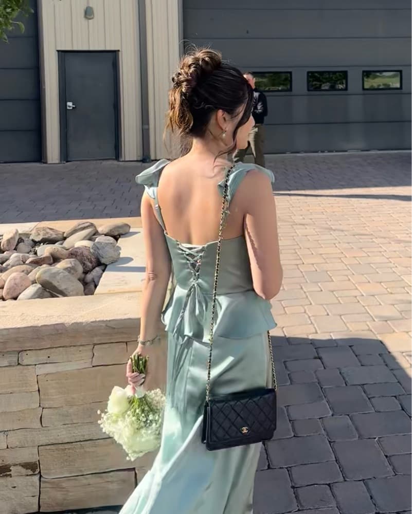 Revelry Satin Sage Dress - Image 4