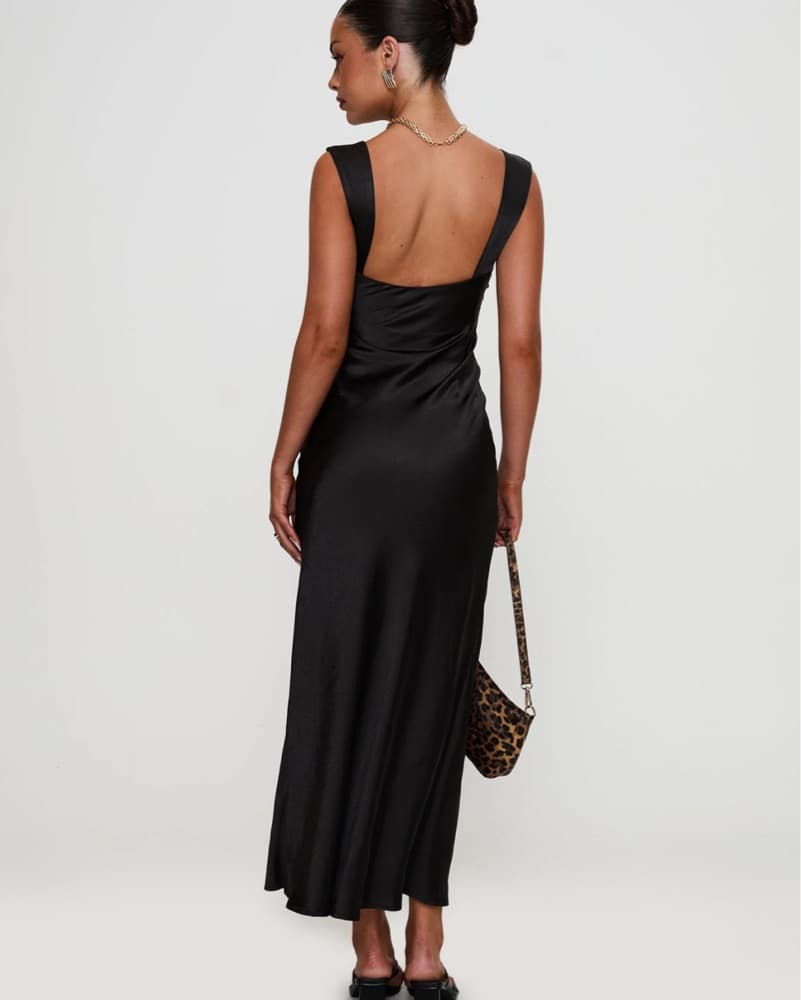 Black Satin Princess Polly Maxi Dress - Image 3