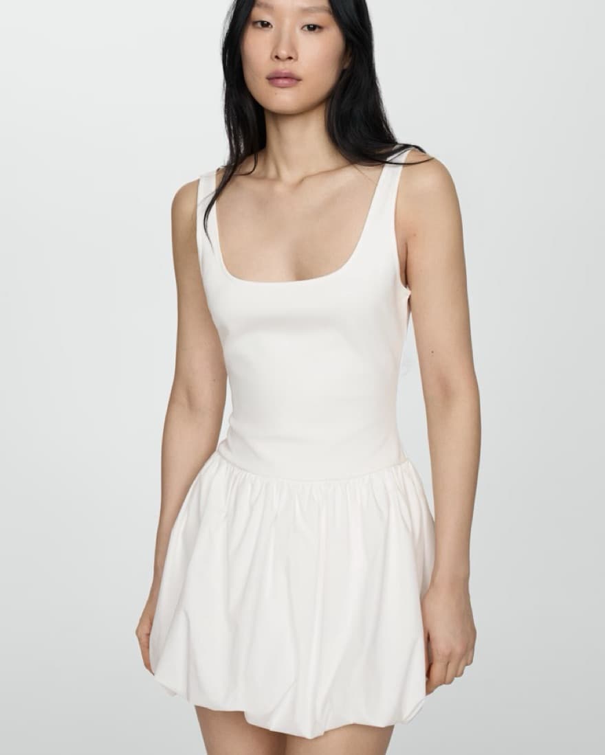 White Puffed Mini Dress - Image 2