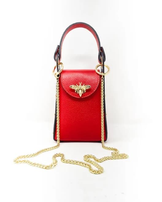 Red Leather Bee Embellished Purse - Image 1