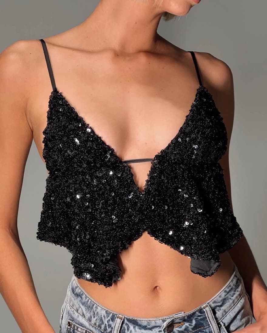 Princess Polly Black Sequin Top - Image 1