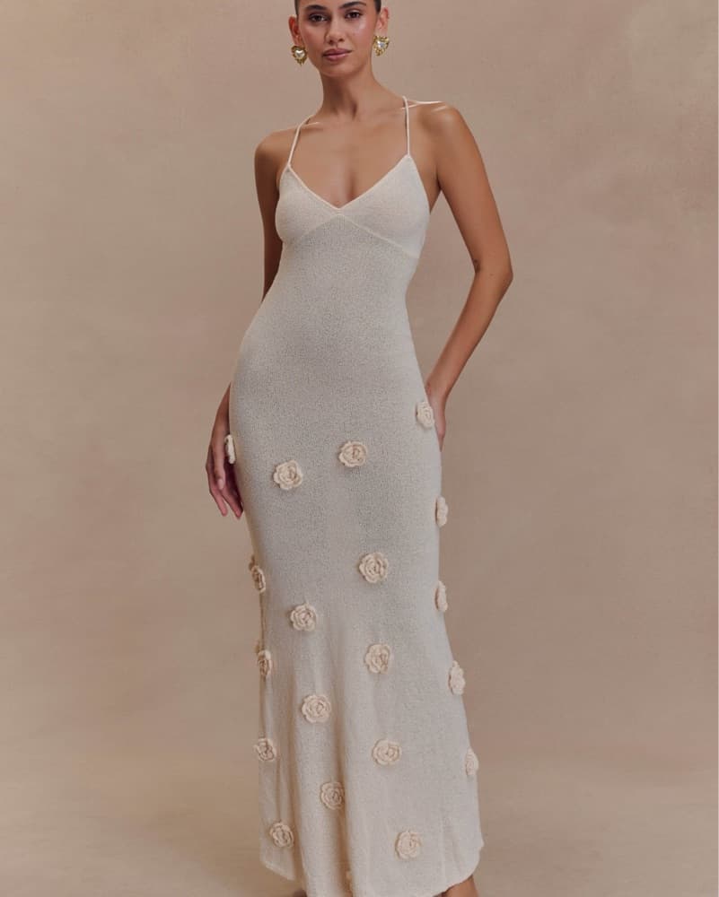 Suki Knit Maxi Dress With Flowers - Nude - Image 1