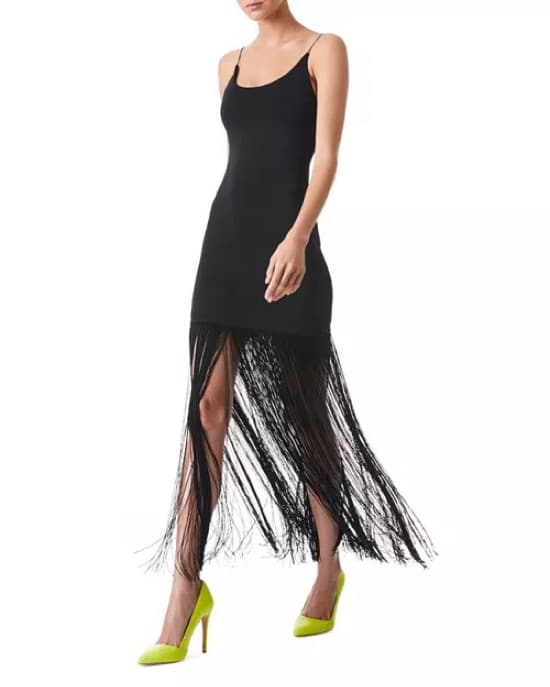 Sleek Black Fringe Maxi Dress - Image 1