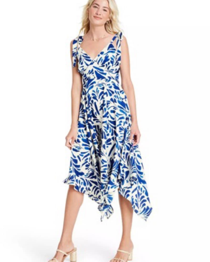Alexis Blue And White Tie Strap Dress - Image 1